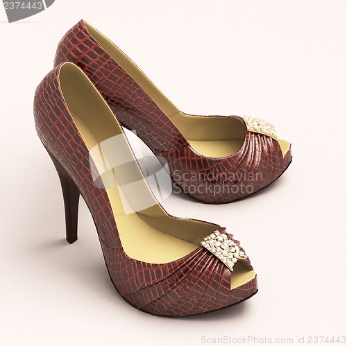 Image of Crocodile leather women's shoes with high heels