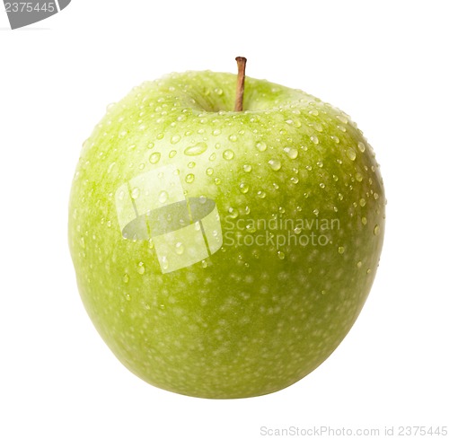 Image of Green apple with drops isolated
