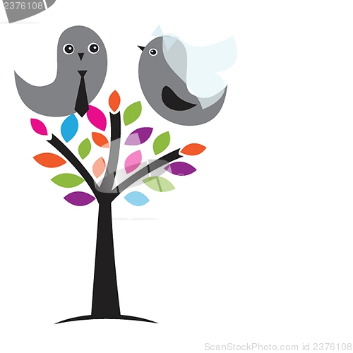 Image of Wedding invitation with two cute swan birds in bride and groom costumes