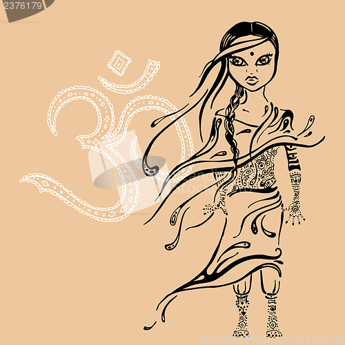 Image of little indian girl. Hand drawn illustration.