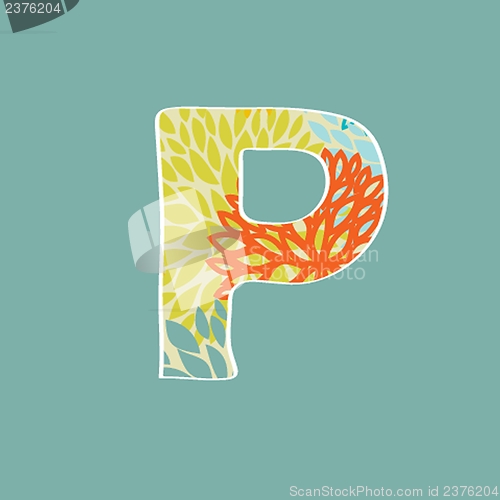 Image of Hand drawn floral letter isolated on blue background. Vintage vector alphabet