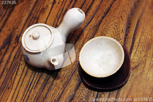 Image of Pottery tea pot and cup