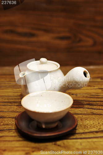 Image of Pottery tea pot and cup