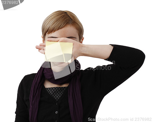 Image of Woman and post it