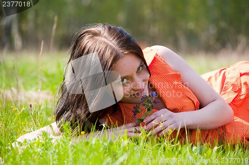 Image of Pretty girl laying on grass
