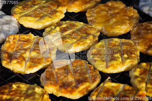 Image of Rice fried cakes. Open market in Thailand