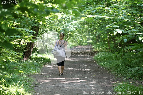 Image of Girl walking in the woods