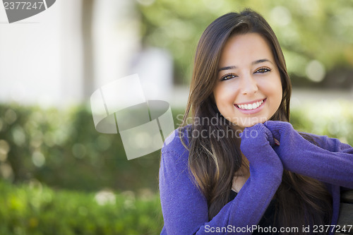 Image of Mixed Race Female Student Portrait on School Campus