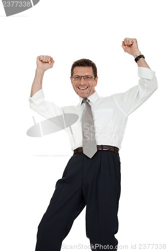 Image of adult businessman happy successful isolated on white