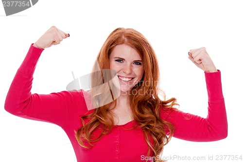 Image of young smiling redhead woman portrait isolated expression 