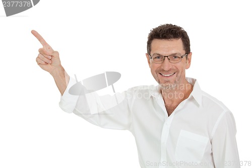 Image of adult businessman happy successful isolated on white