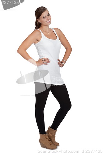 Image of young attractive brunette woman smiling portrait isolated