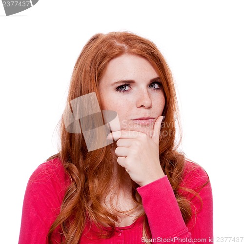 Image of young smiling redhead woman portrait isolated expression 