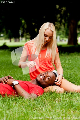 Image of young couple in love summertime fun happiness romance 