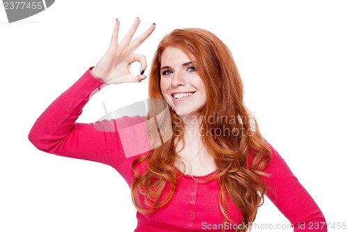 Image of young smiling redhead woman portrait isolated expression 