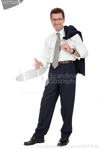 Image of adult businessman happy successful isolated on white