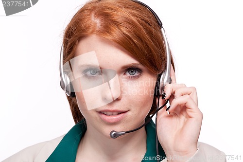 Image of smiling business woman callcenter agent operator isolated portrait