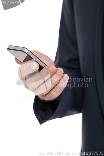 Image of adult businessman with smartphone mobilephone isolated