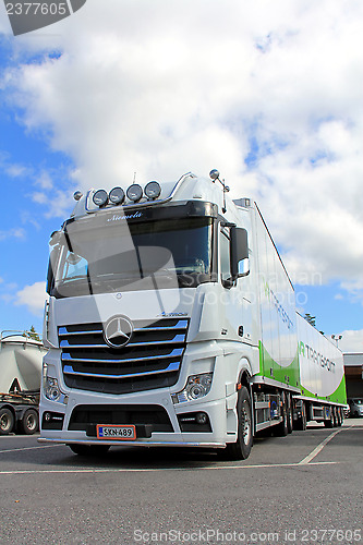 Image of White Mercedes-Benz Actros Truck and Trailer