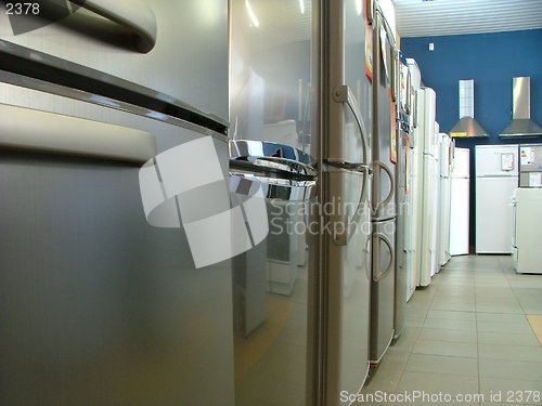 Image of new fridges in line