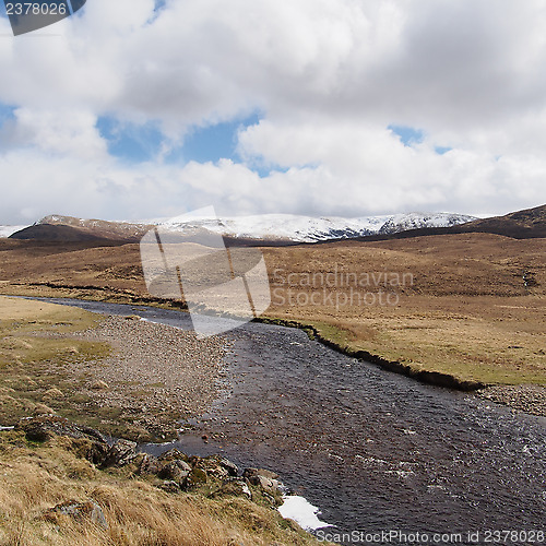 Image of South Monadhliath mountains, river Spey, Scotland in spring