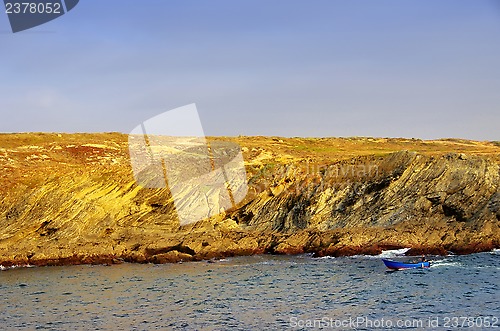 Image of Small boat on sunset at Portugal