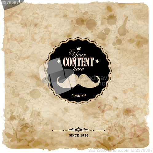 Image of Vintage postcard. Mustache label on grunge paper.