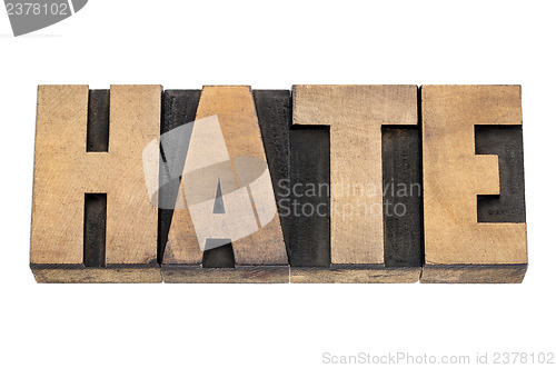 Image of hate word in wood type