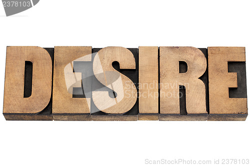 Image of desire word in wood type