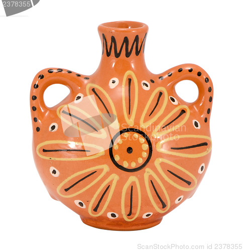 Image of handmade clay flat vase ornament art isolated 