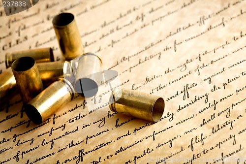 Image of bullet casings on bill of rights