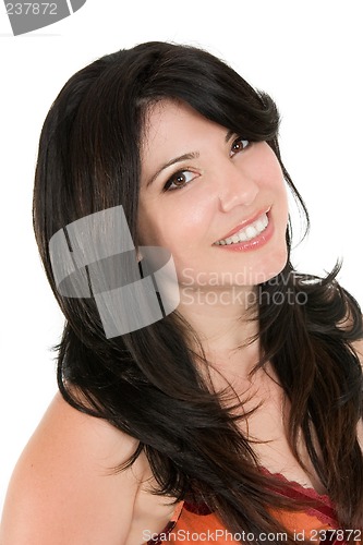 Image of Smiling woman with long brunette hair