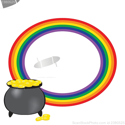 Image of Black vector pot of leprechauns gold with lucky clovers