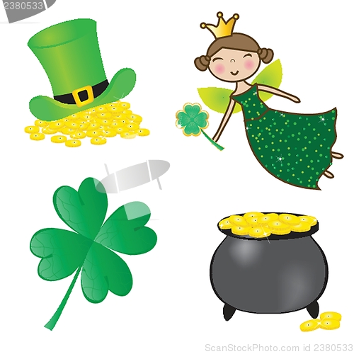 Image of Black vector pot of leprechauns gold with lucky clovers