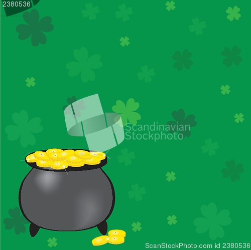 Image of Black vector pot of leprechauns gold with lucky clovers