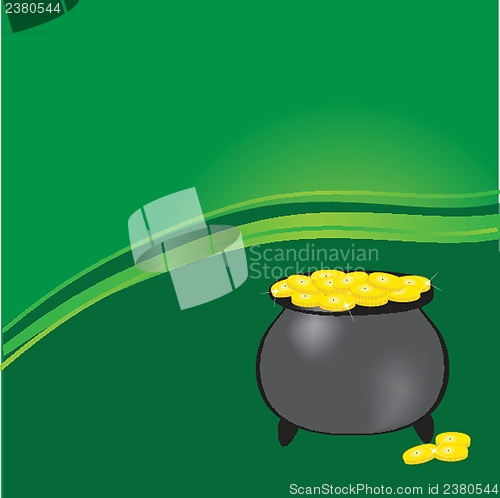 Image of Black vector pot of leprechauns gold with lucky clovers