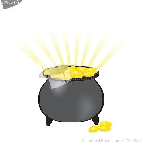 Image of Black vector pot of leprechauns gold with lucky clovers