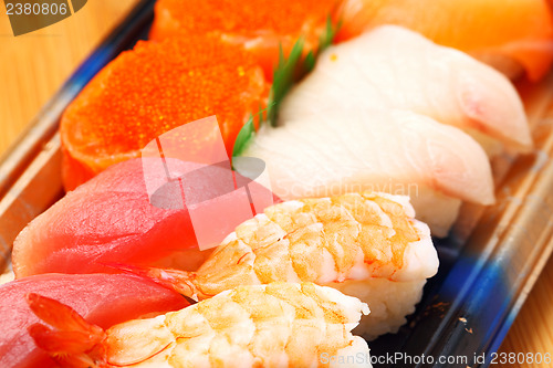 Image of Sushi bento box close up