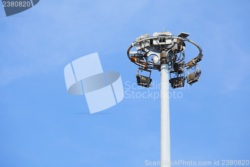 Image of Stadium light with blue sky