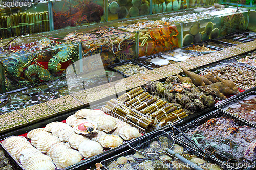 Image of Seafood tank at market in Hong Kong