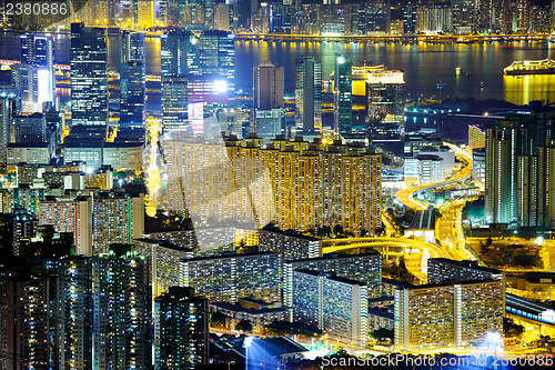 Image of lluminated residential building in Hong Kong