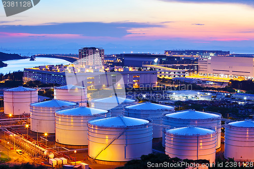 Image of Oil tank during sunset