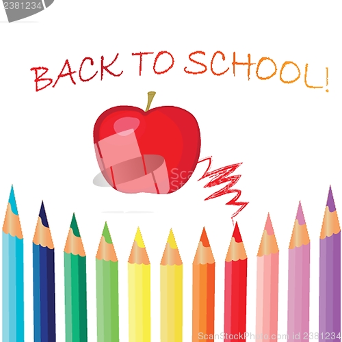 Image of Back to school, school books with apple on desk, vector Eps10 illustration