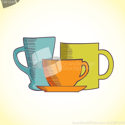 Image of Three color coffee cups, isolated on white background