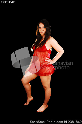 Image of Woman in red lingerie.
