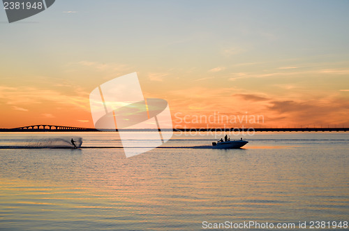 Image of Waterskiing at sunset