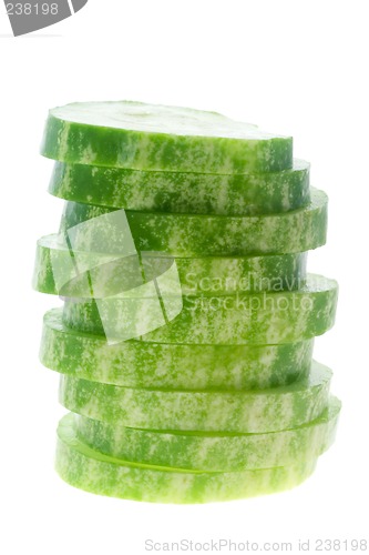 Image of Stack of sliced cucumber


