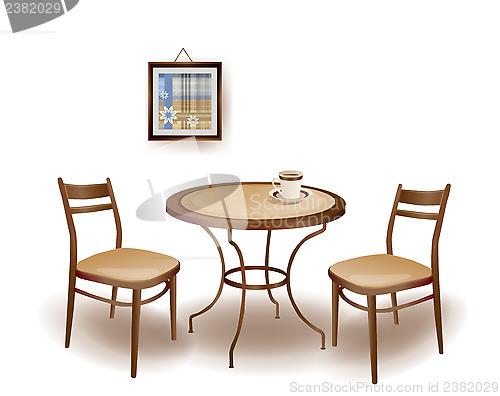 Image of illustration  of the round  table and chairs