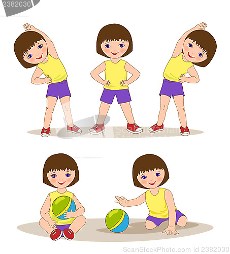 Image of little girl doing morning exercises