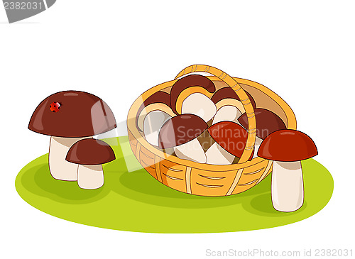 Image of Wicker basket with mushrooms